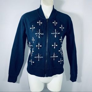 Black Sweatshirt XS with Rhinestone Crosses